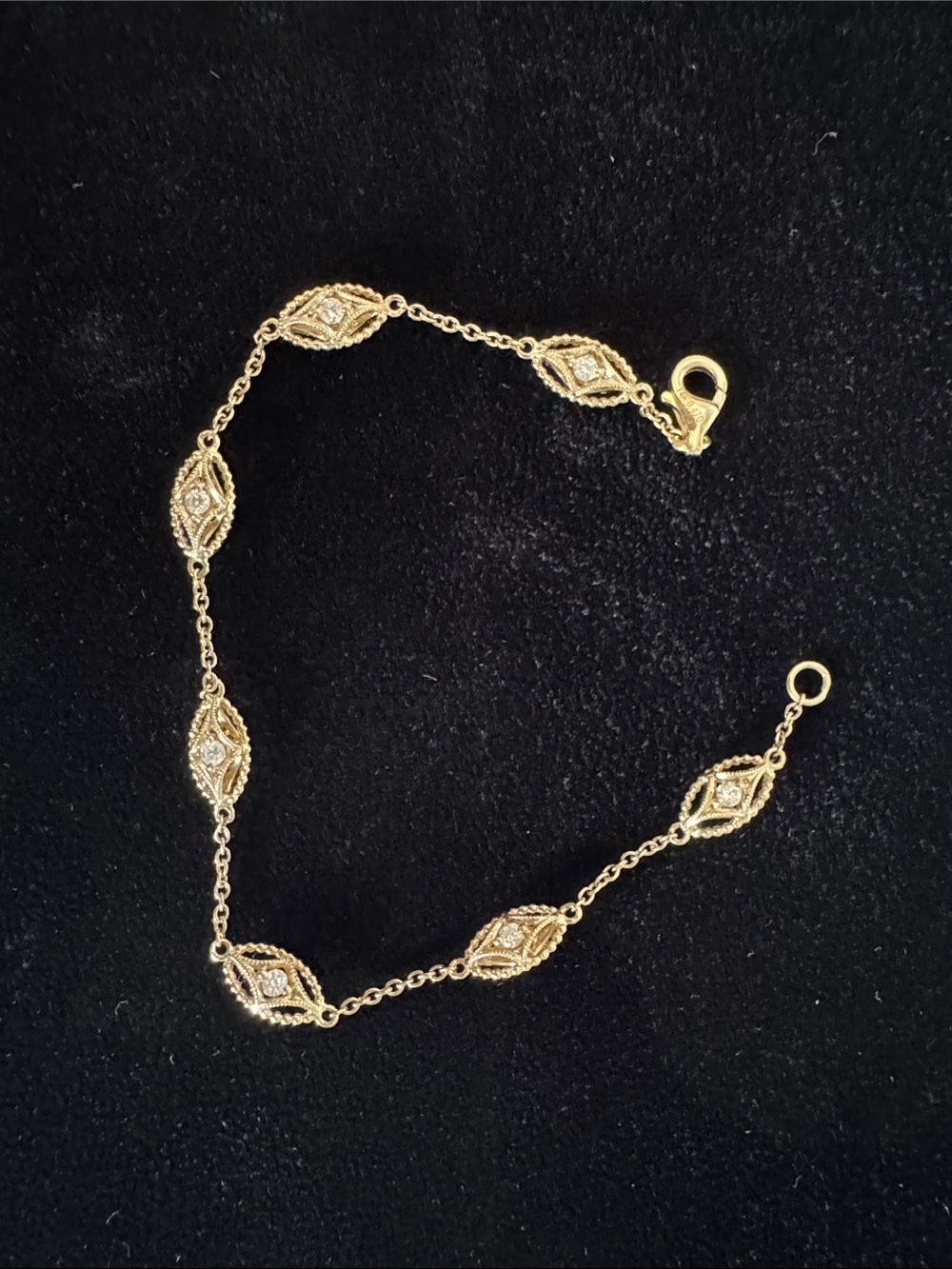 14k Gold and Diamond Marquise Station Bracelet 6” - Picture 5 of 5